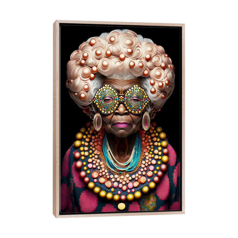 Afrofuturist Grandma I, Natural Wood Floater Framed Canvas, 60" H x 40" W x 1.5" D