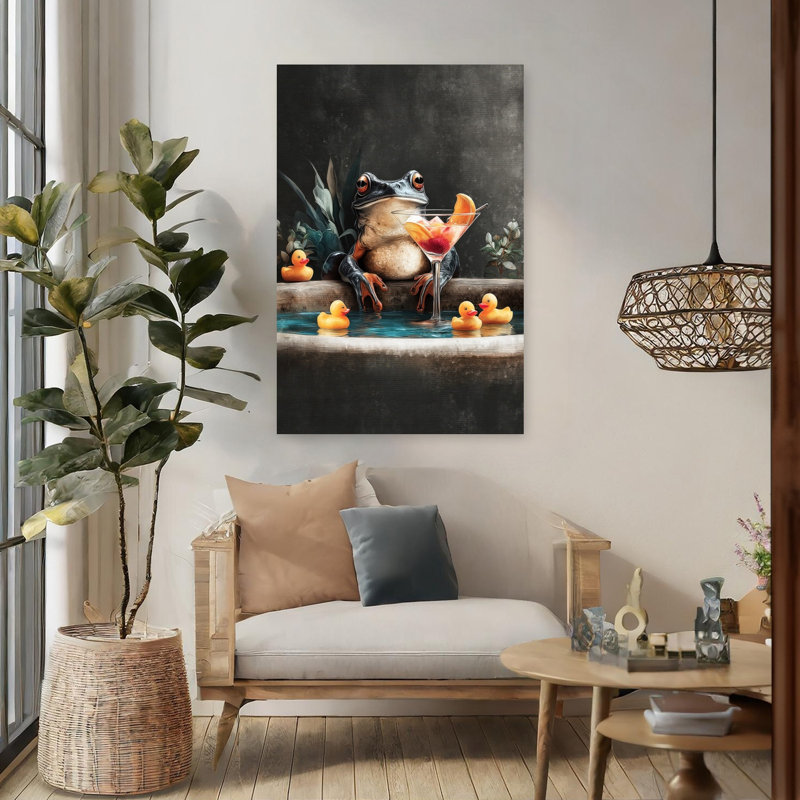 «Frog In Bathtube», art mural contemporain, H 48 po x l 32 po