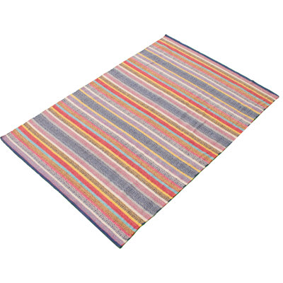 Tapis bleu marine / rose / rouge à motif géométrique en laine Kilim