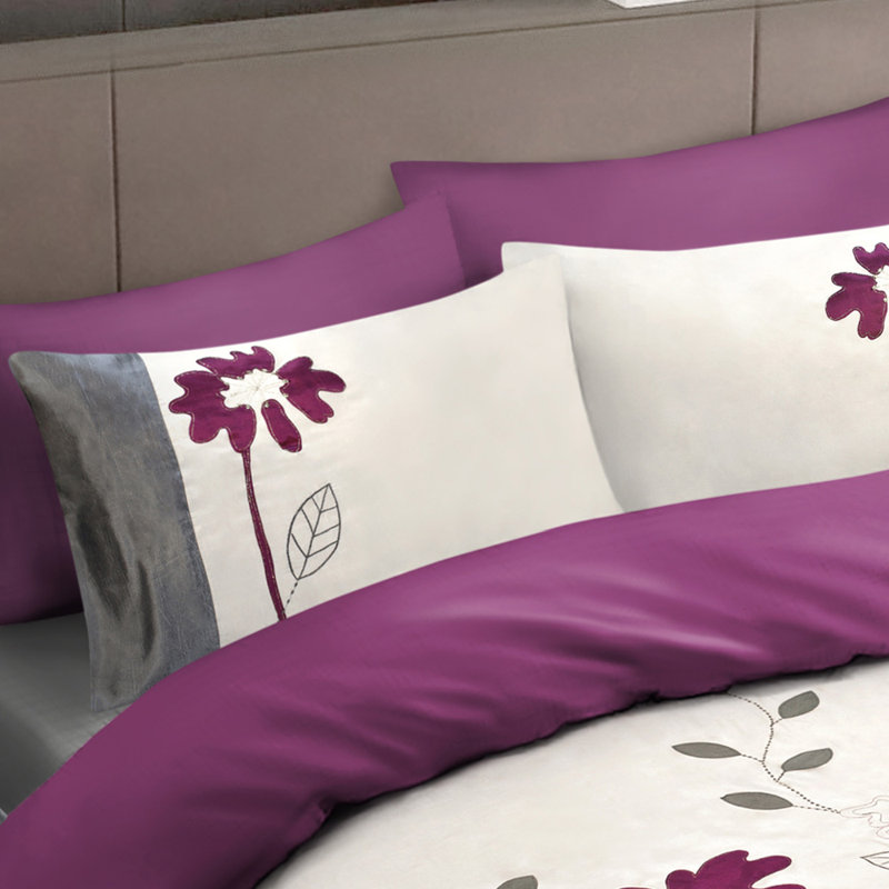 Bulhary 100% Polyester Floral Duvet Cover Set with Pillowcases, Single Duvet Color + 1 Pillowcase, Grey / Purple