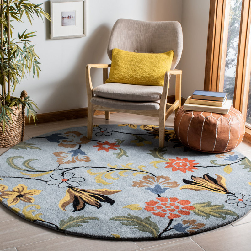 Tapis floral en laine et viscose touffeté à la main Soho, Rond 8 pi