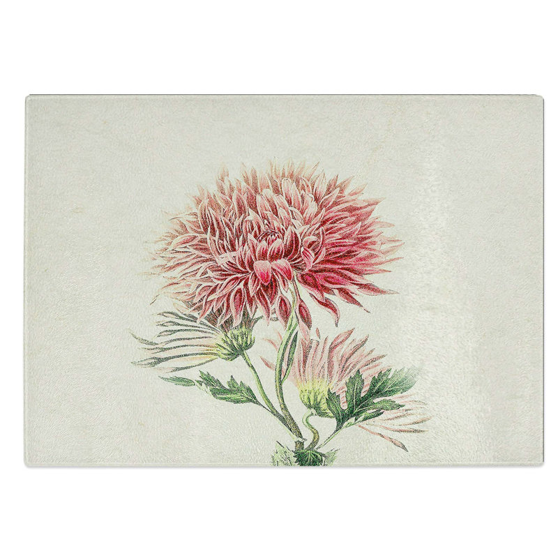 Glass Illustration of Pink Chrysanthemums Chopping Board, 39 cm W x 28.5 cm L