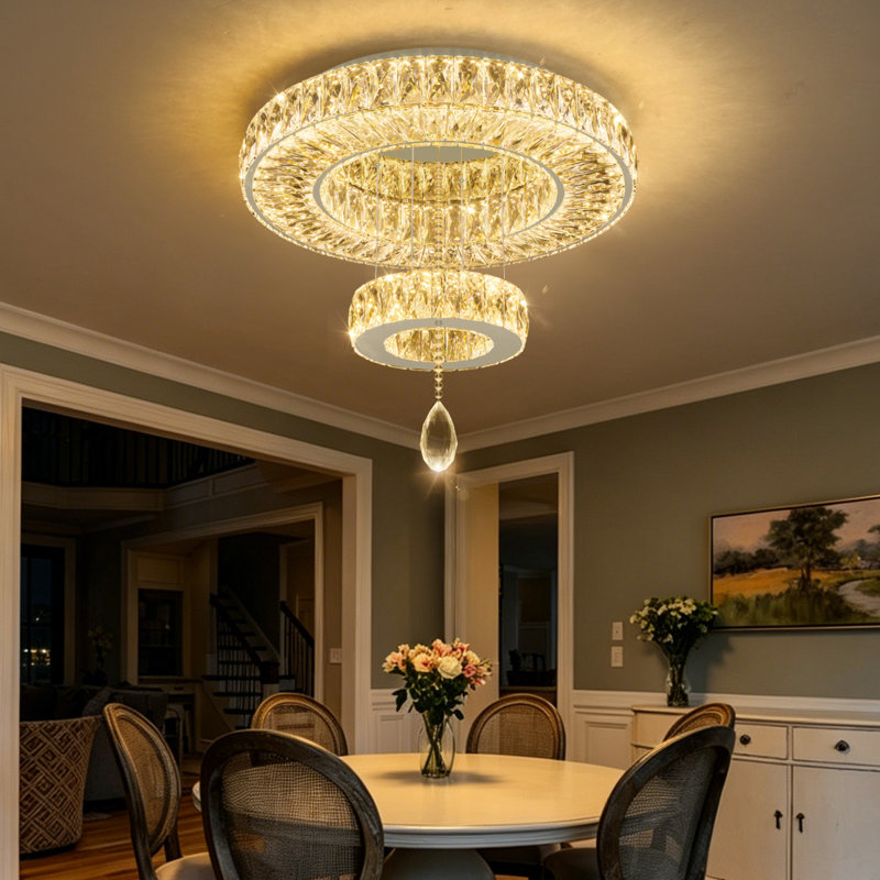 Lustre en cristal à 2 niveaux DEL, Silver
