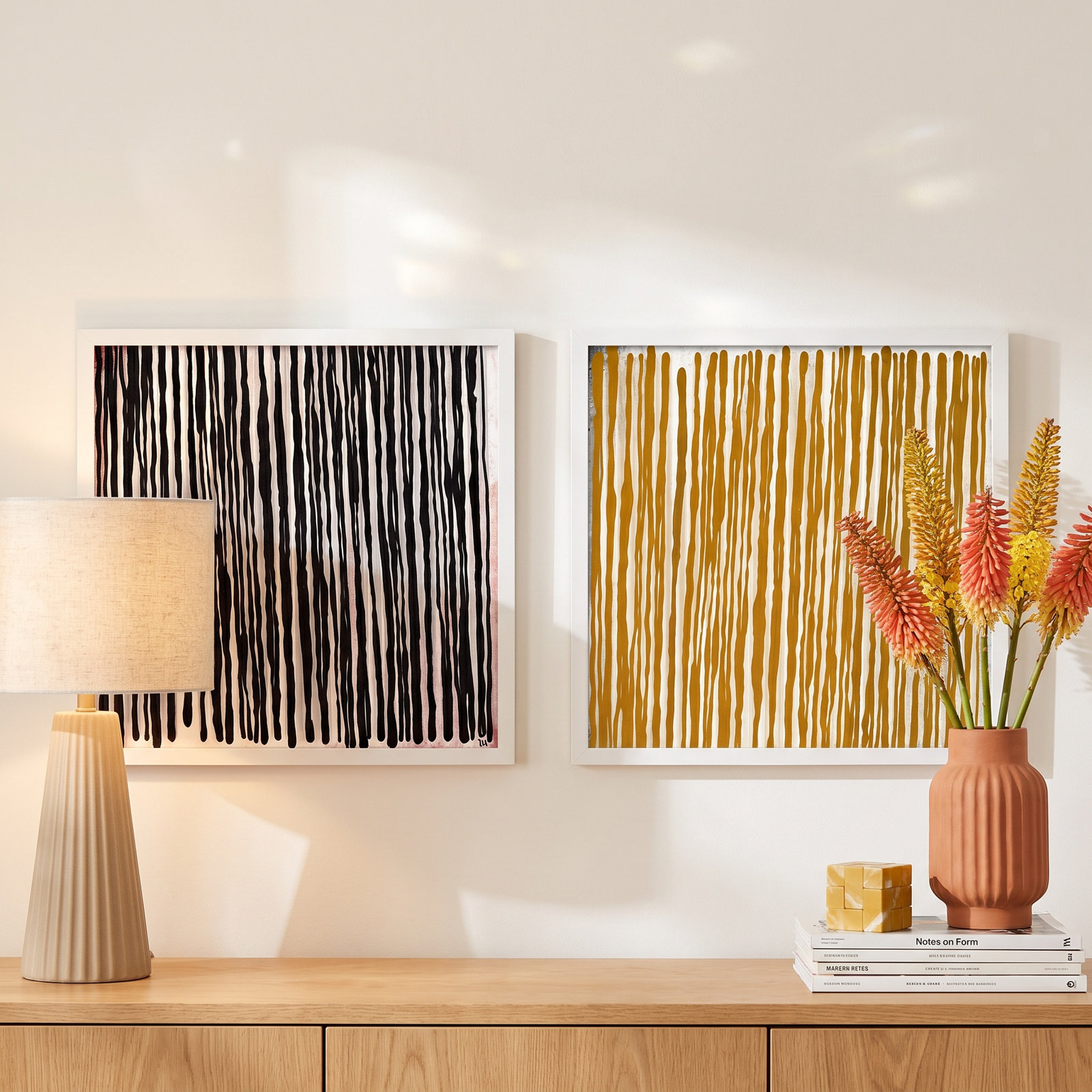 Waterfall 2-Piece Print Set by Marco Marella, White Paper Framed, 16" H x 16" W