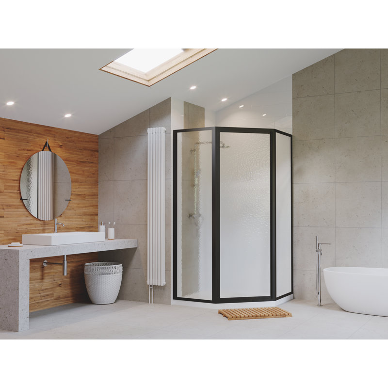 Legend - W x 70'' H Hinged Door Framed Shower Door with, Matte Black, Standard Obscure/Aquatex