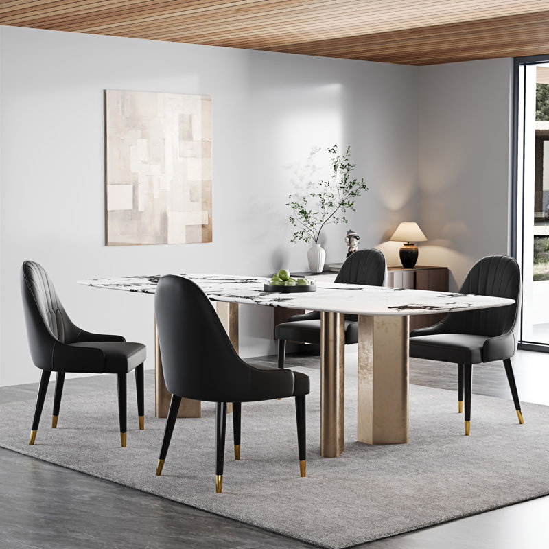 Modern Faux Leather Upholstered Dining Chairs Solid Back Side Chairs Set of 4, Black