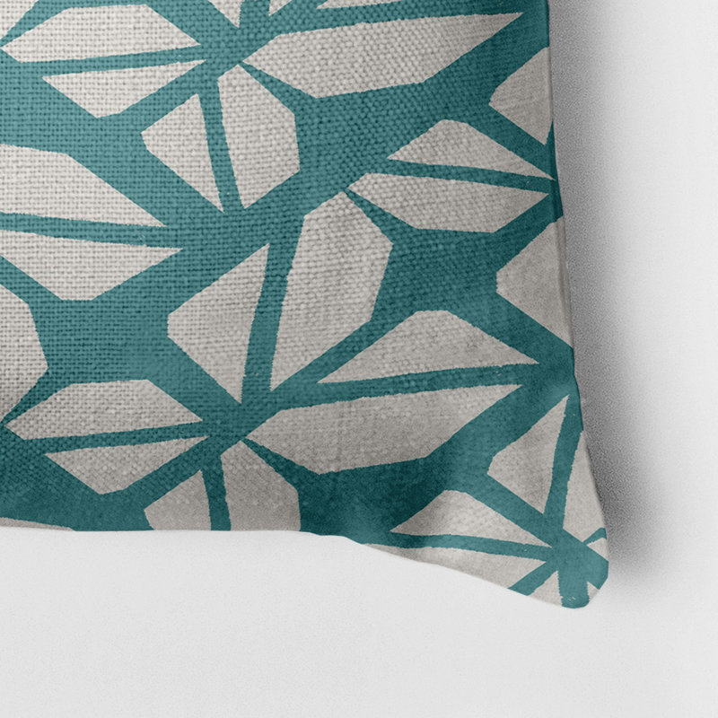 Cotton Geometric Lumbar Pillow, Teal