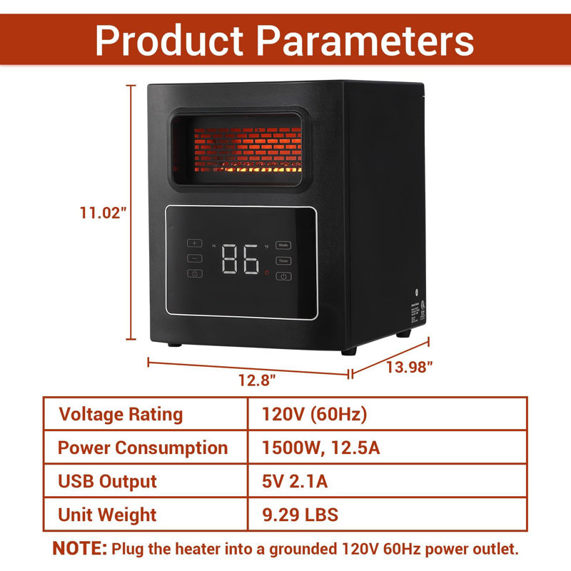 Chaufferette infrarouge à quartz pour l'intérieur, radiateurs électriques 1500W avec télécommande, thermostat, protection contre la surchauffe