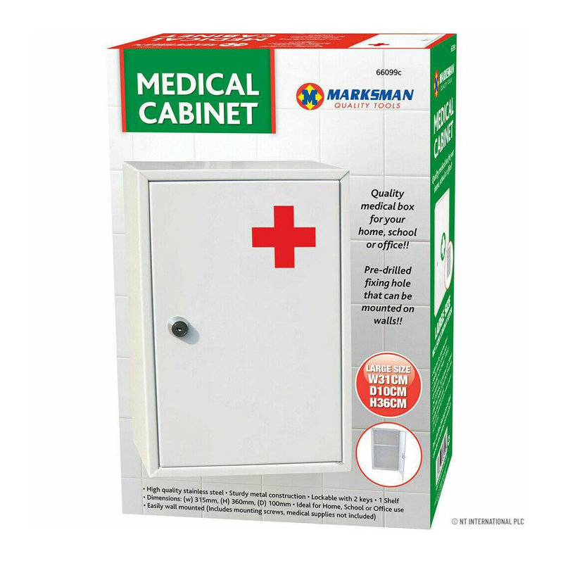 Lockable Medicine Cabinet White Metal Wall Mounted First Aid Storage Box Stainless Steel Cabinet With 2 Keys Home Office School