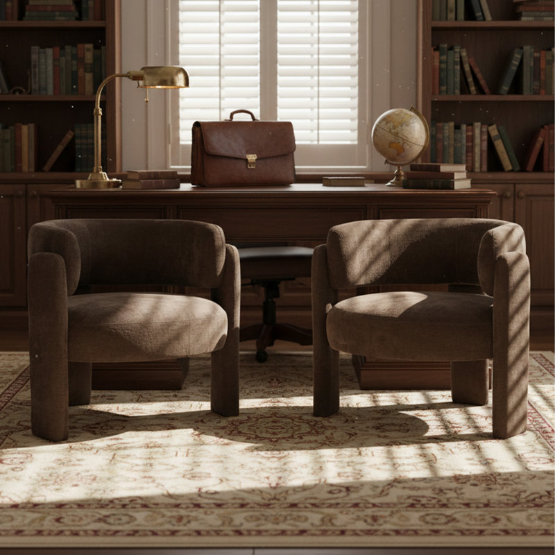 Chaise d'appoint demi-tonneau Mid-Century moderne (ensemble de 2, brun), Brun