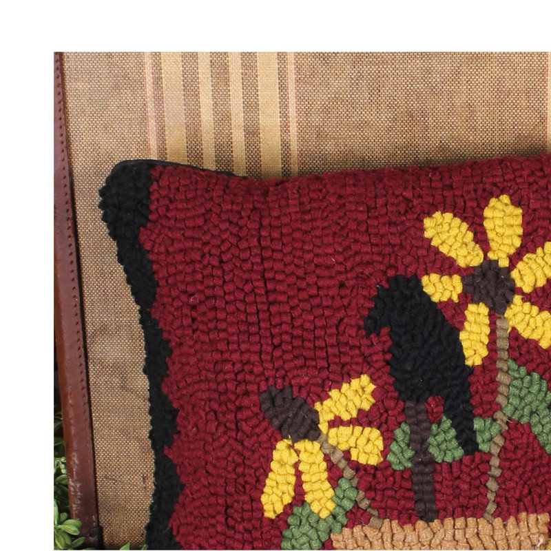Black Red Wool Hooked Reversible Throw Pillow