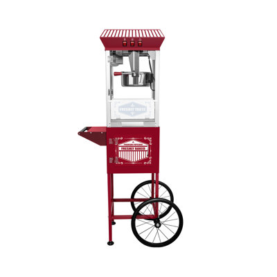 Movie Theater-Style Popcorn Machine with Cart and 12-Ounce Kettle - Red, Vintage-Style Popper on Wheels