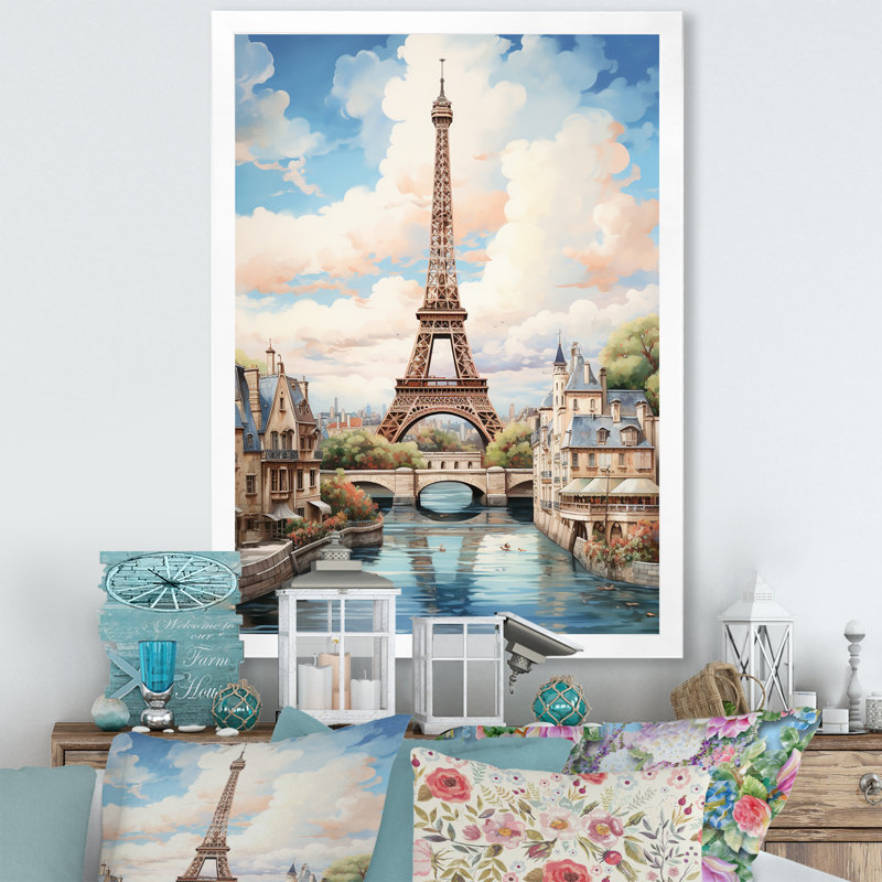 Tour Eiffel, paysage parisien, Cadre simple blanc, H 20 po x l 12 po x P 1 po