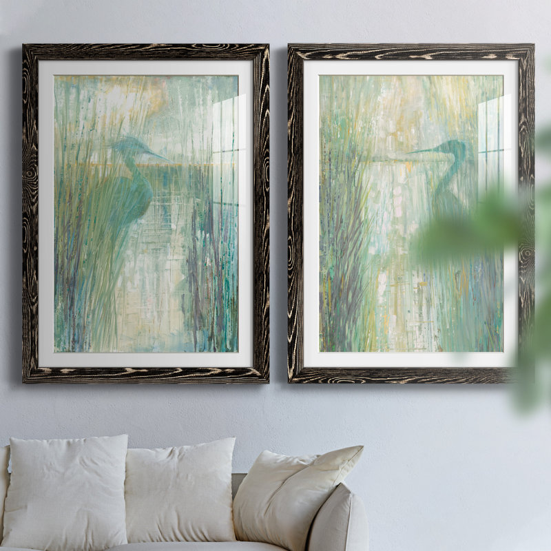 Morning Egret I - ensemble de 2 reproductions d'art, H 44 po x l 31 po x P 1 po, Papier encadré noir