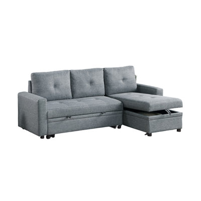 Gray Polyfiber Convertible Sectional Sofa Pull Out Bed Couch Storage Chaise Reversible 2Pc Sectional Living Room Furniture