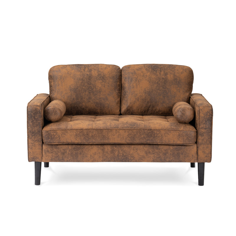 Baity Cushioned Loveseat Sofa, Microsuede Brown, 2