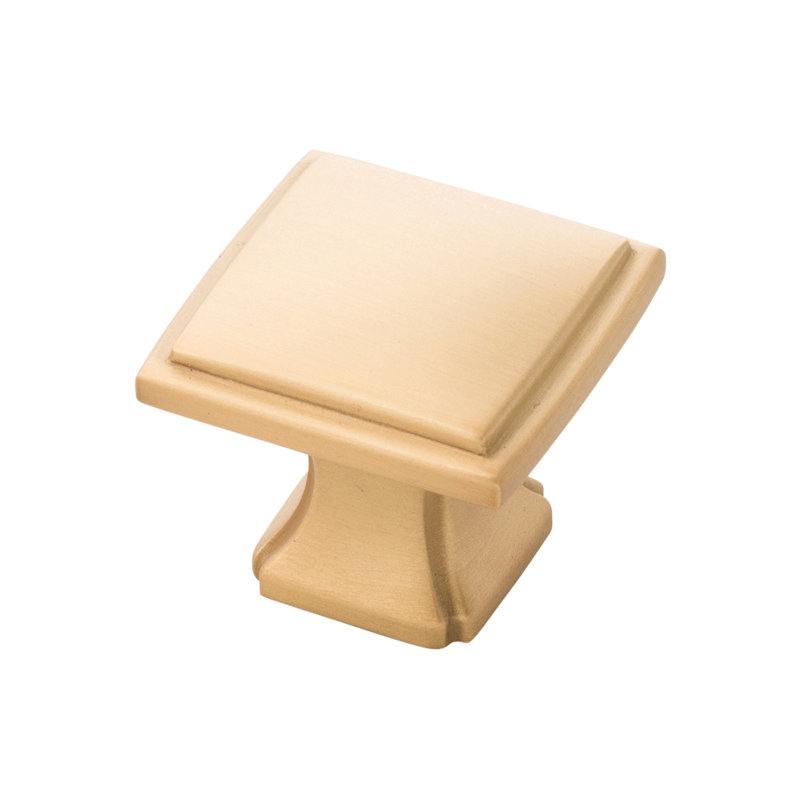 Bridges Collection Square Knob - 1-1/4" x 1-1/4 " Cabinet Knob Brushed Golden Brass - Transitional, Deco Hardware for Drawers & Cabinets