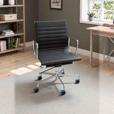Mid Back Genuine Leather Adjustable Swivel Office Conference Chairs with Aluminum Base