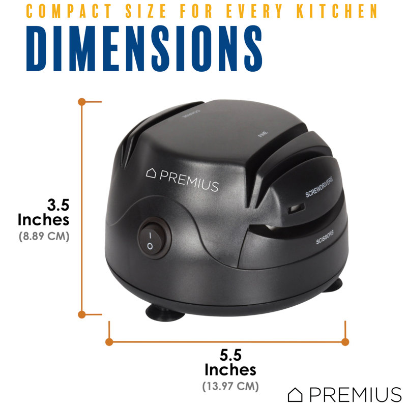 Système d'aiguiseur de couteaux compact 3 en 1 PREMIUS, noir