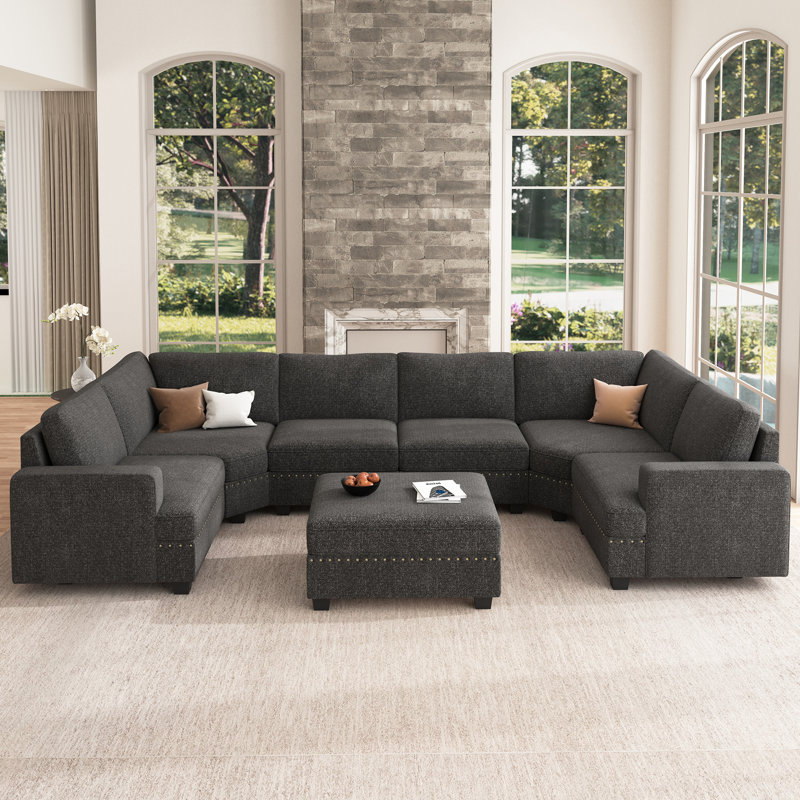 Canapé modulaire surdimensionné en U avec repose-pieds de rangement Anureet, Polyester 100 % gris foncé