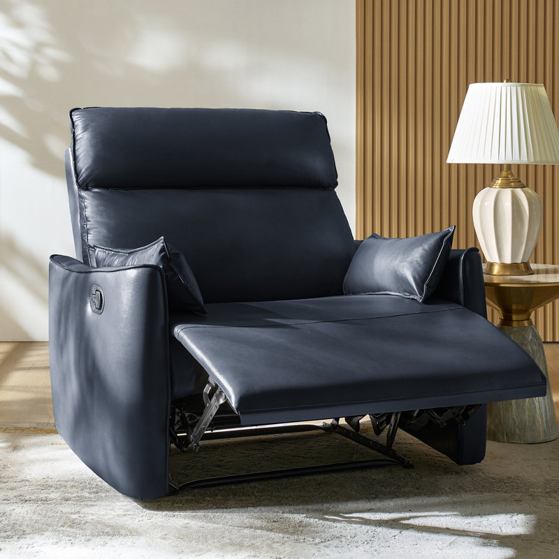 Alanson 43.5'' Faux Leather Oversized Manual Recliner, Navy