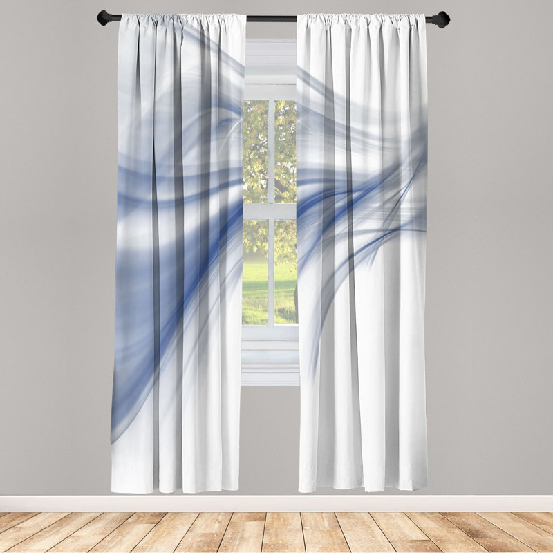 Microfiber Floral Semi-Sheer Rod Pocket Curtain Panels, 28" W x 95" L, Light Navy