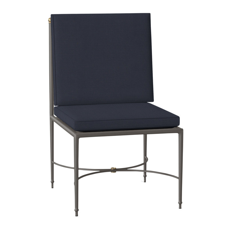Roma Wrought Aluminum Outdoor Side Chair, Welt, Linen Navy