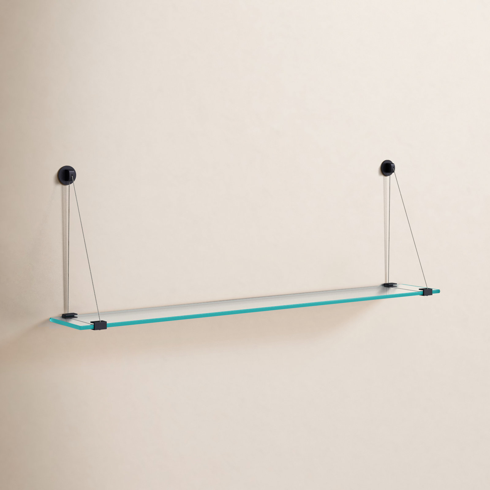 Earlham Tempered Glass Wall-Mounted Bracket Shelf, 18" H x 36" W x 6.5" D, Black