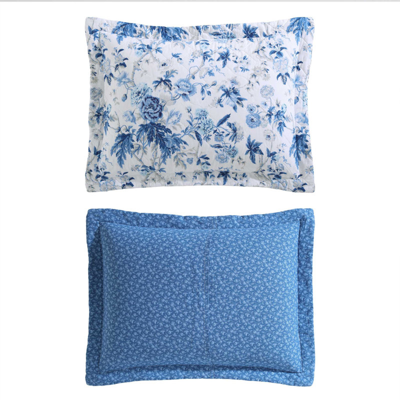 Blue Cotton Twin Reversible Quilt Set with Sham