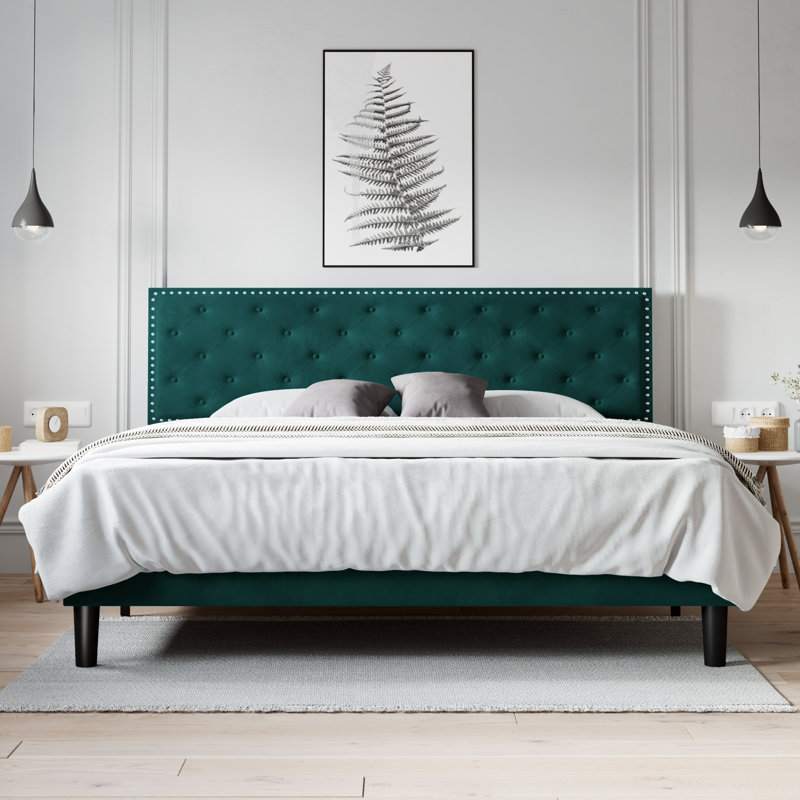 Basnett Upholstered Platform Bed, Navy, King
