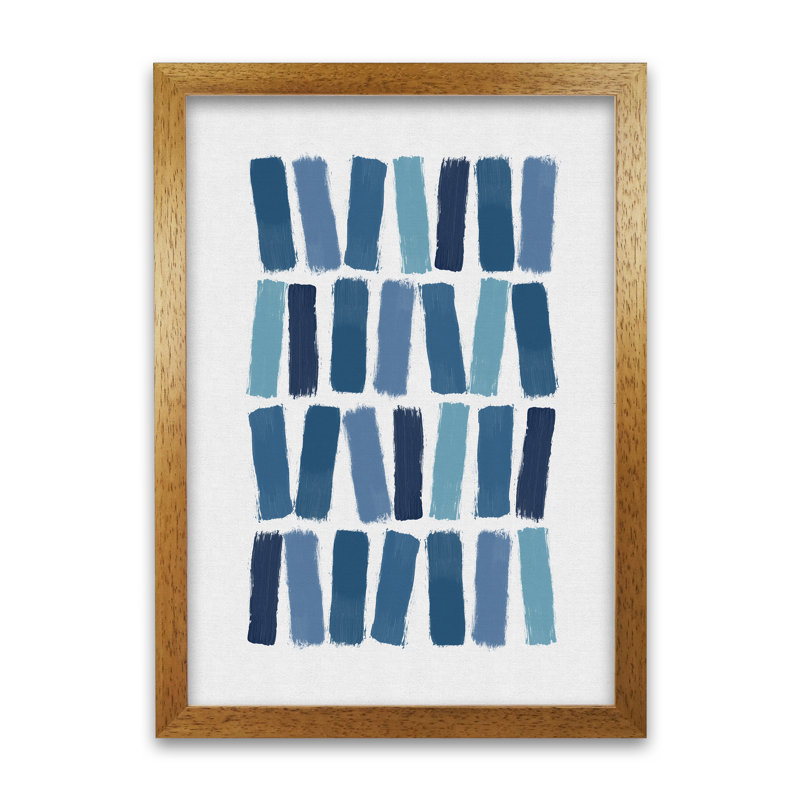 Orara Blue Brush Strokes - Print, 87cm H x 62cm W x 2cm D, Brown Framed