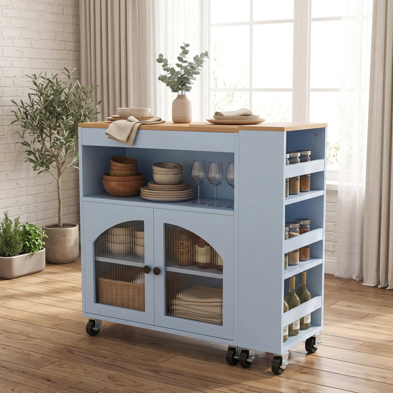Kitchen Island with Open and Closed Storage Kitchen Cabinet, Modern Kitchen Prep Table, Dining Table, Bar Table for Kitchen and Dining Room