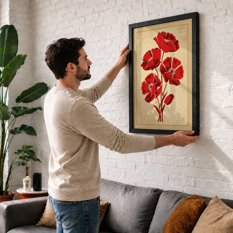 Vintage Poppy Study Botanical - Print, Black, A4 - 29.7 x 21.0 cm