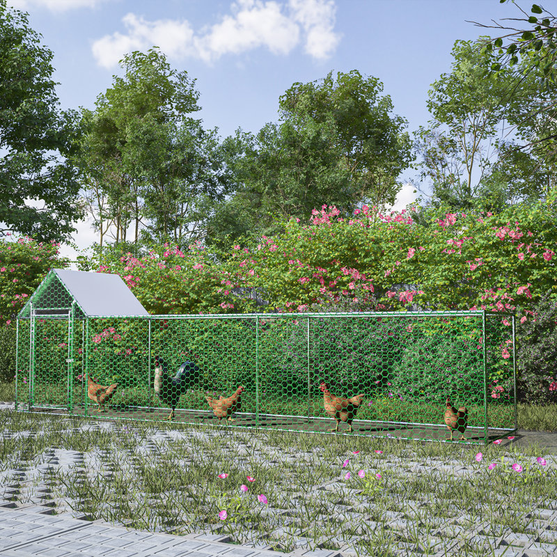 Elske Metal Chicken Run Coop, Walk-in Cage with Waterproof & Anti-UV Cover Lockable Door Design, 59.6" H x 196" W x 42.2" D