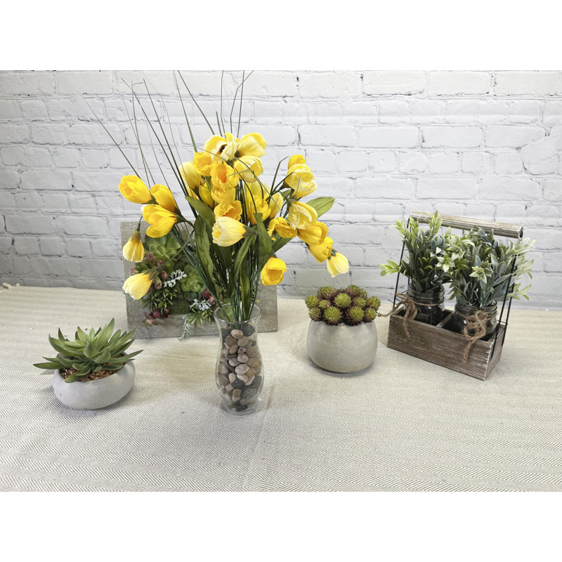 Yellow Silk and Plastic Crocus Flower Arrangement