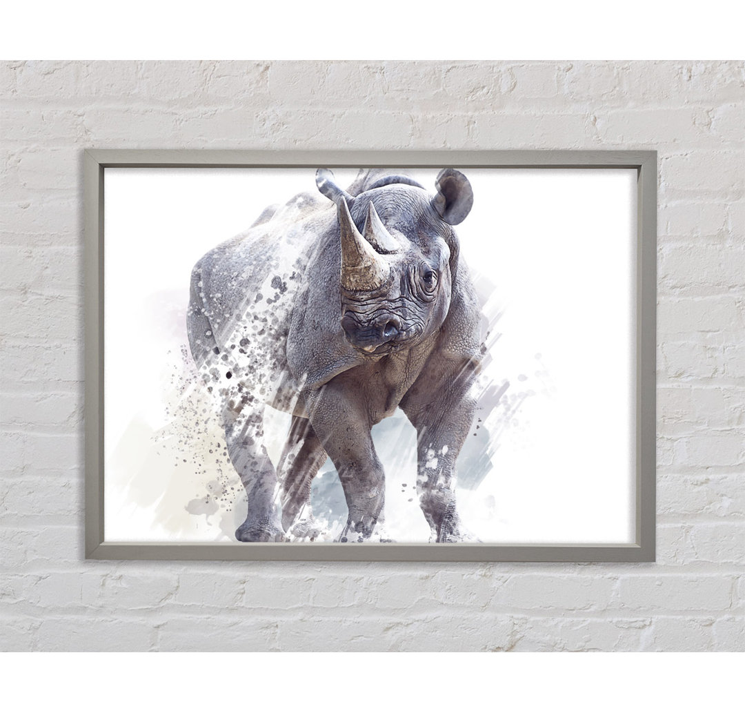 Aquarell Nashorn - Einzelner Bilderrahmen Kunstdrucke auf Leinwand