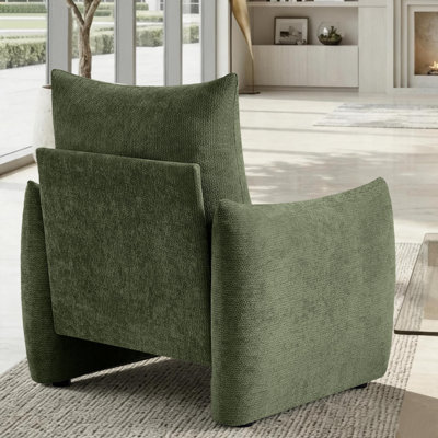 Fauteuil d'appoint moderne rembourré, fauteuil en tissu de chenille avec coussin de dossier amovible, fauteuil de réception à accoudoirs larges pour le salon