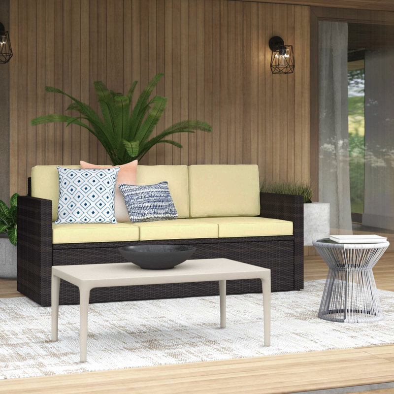 Canapé de patio pour l'extérieur de 75,75 po de largeur avec coussins Arbedella, Sable