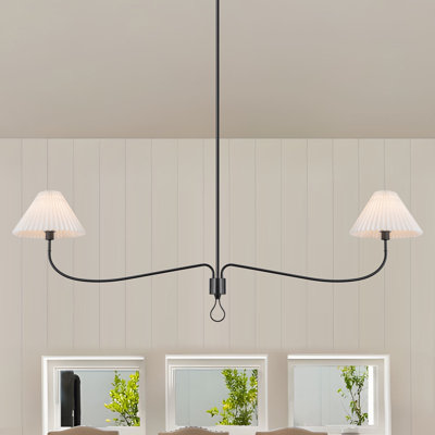 Modern 2 - Light Dimmable Large Fabric Linear Chandelier with Pleated Shade
