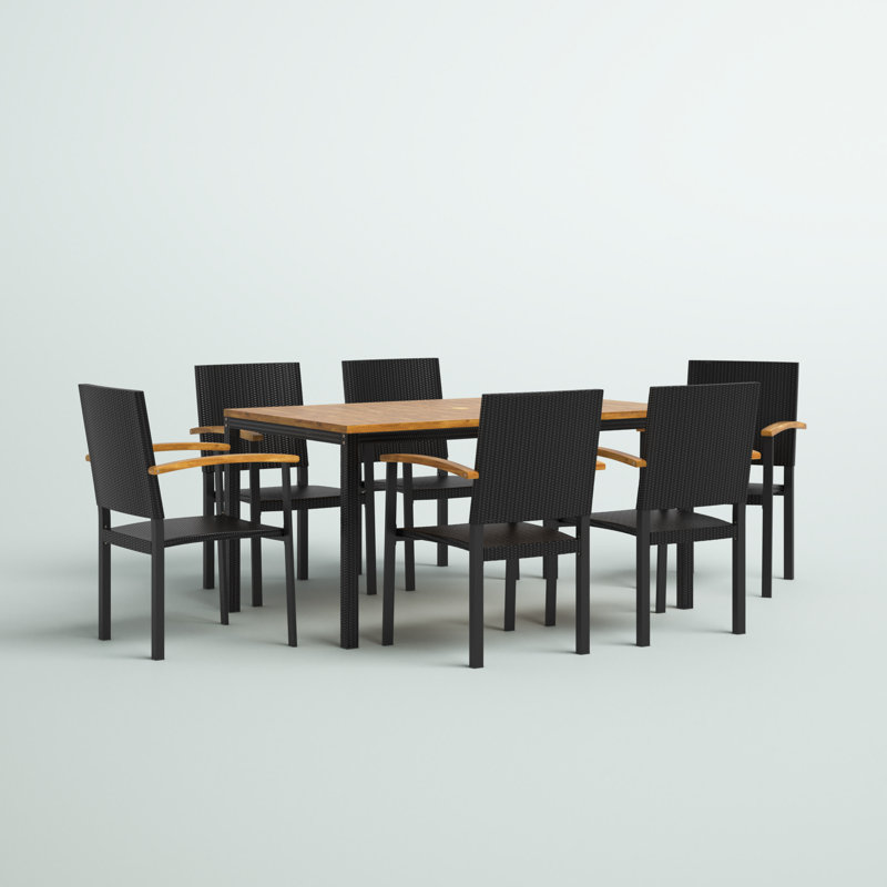 Nia 6 - Person Acacia Wicker Patio Dining Set with Rectangular Table