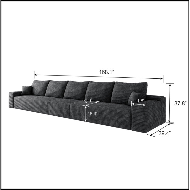 Canapé modulaire confortable pour relaxer et rehausser l'ambiance du salon, H 37,8 po x l 168 po x P 39,4 po, 5, Noir