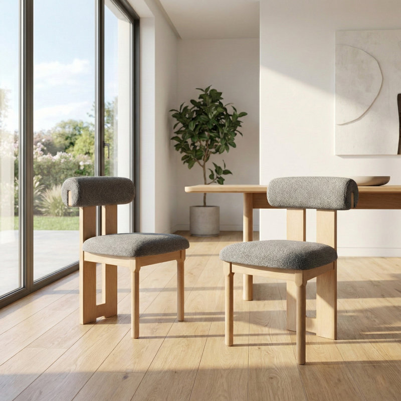 Abentego Solid Wood Fabric Dining Chair, Gray, 2