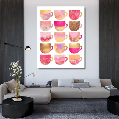 Everly Quinn Fredriksson, Elisabeth Gallery Wrapped Canvas Art Titled: Pretty Pink Coffee Cups