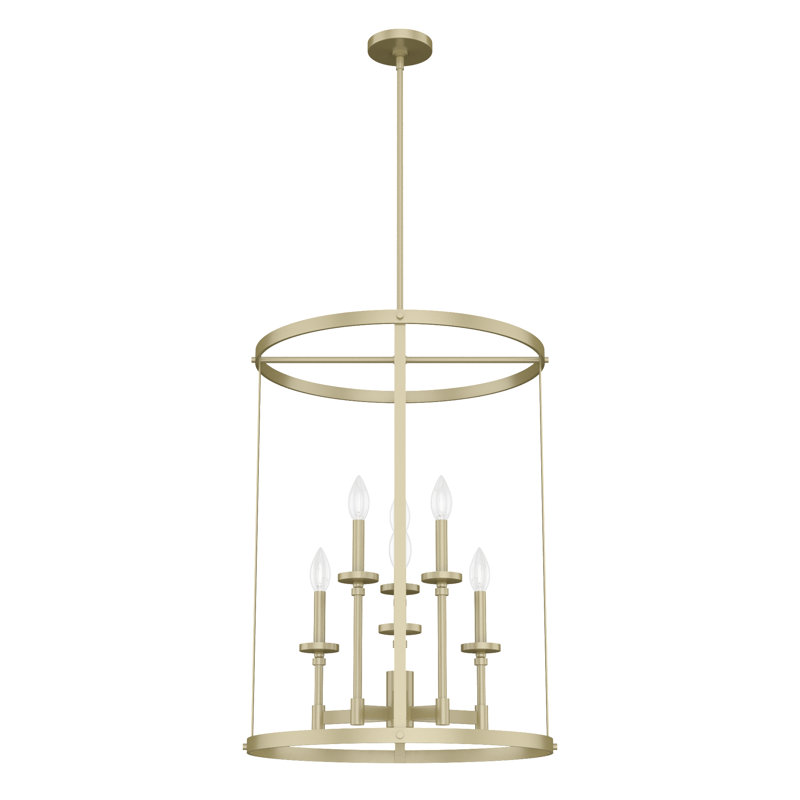 Hunter Briargrove 6 Light Chandelier Ceiling Light Fixture, Painted Modern Brass