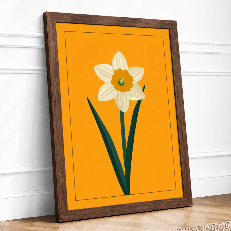 Daffodil Study Botanical - Framed Print, A4 - 29.7 x 21.0 cm, Walnut