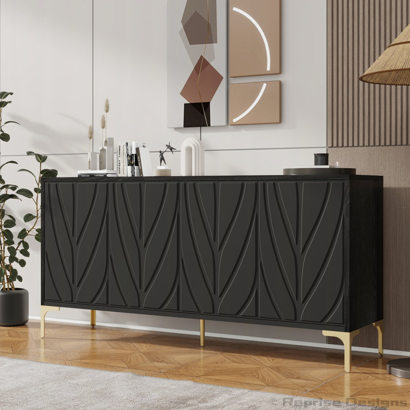 Buffet 4 portes sans poignée, Noir