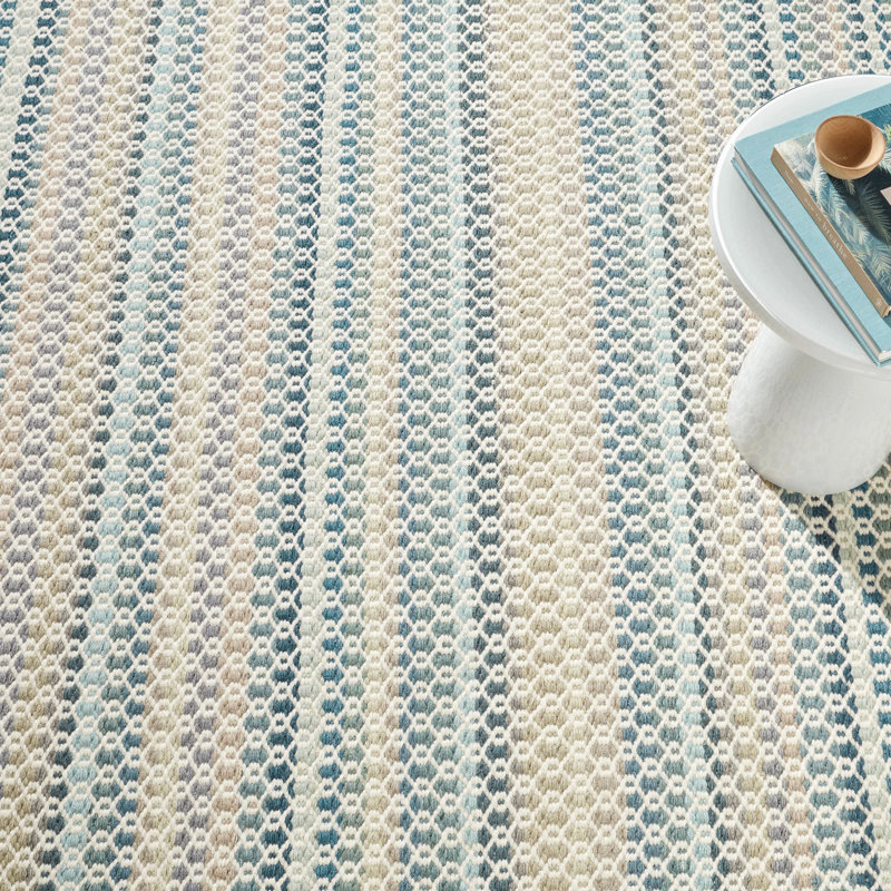 Poppy Geometric Area Rug, Runner 2'6" x 8', Blue/Ivory/Beige/Green