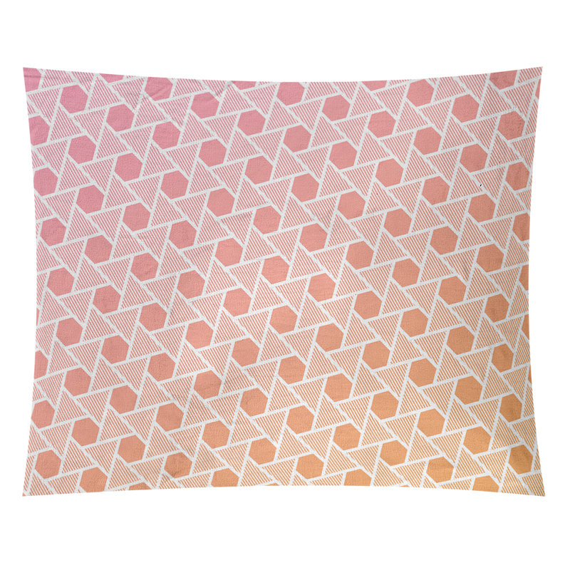 Tapisserie murale hexagonales et triangles, H 88 po x l 104 po, Rose / Orange