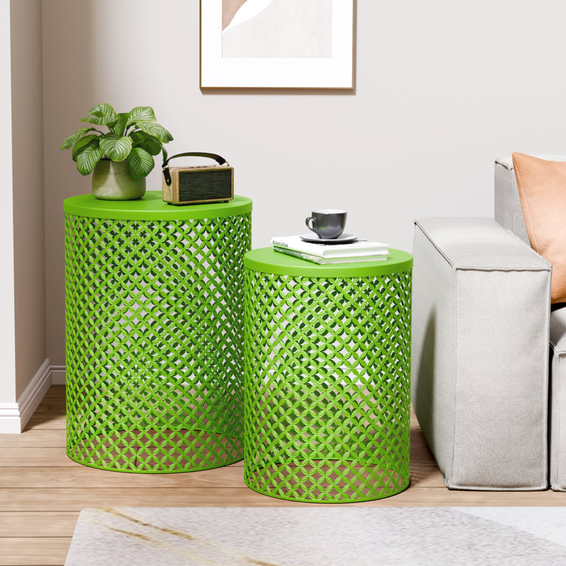 Ensemble de 2 tables d'appoint rondes ajourées, Vert