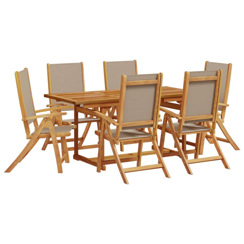 Outdoor Table Set, Brown, 7 Pieces: Table, 6 Chairs, Rectangle: 75cm H x 170cm W x 80cm D